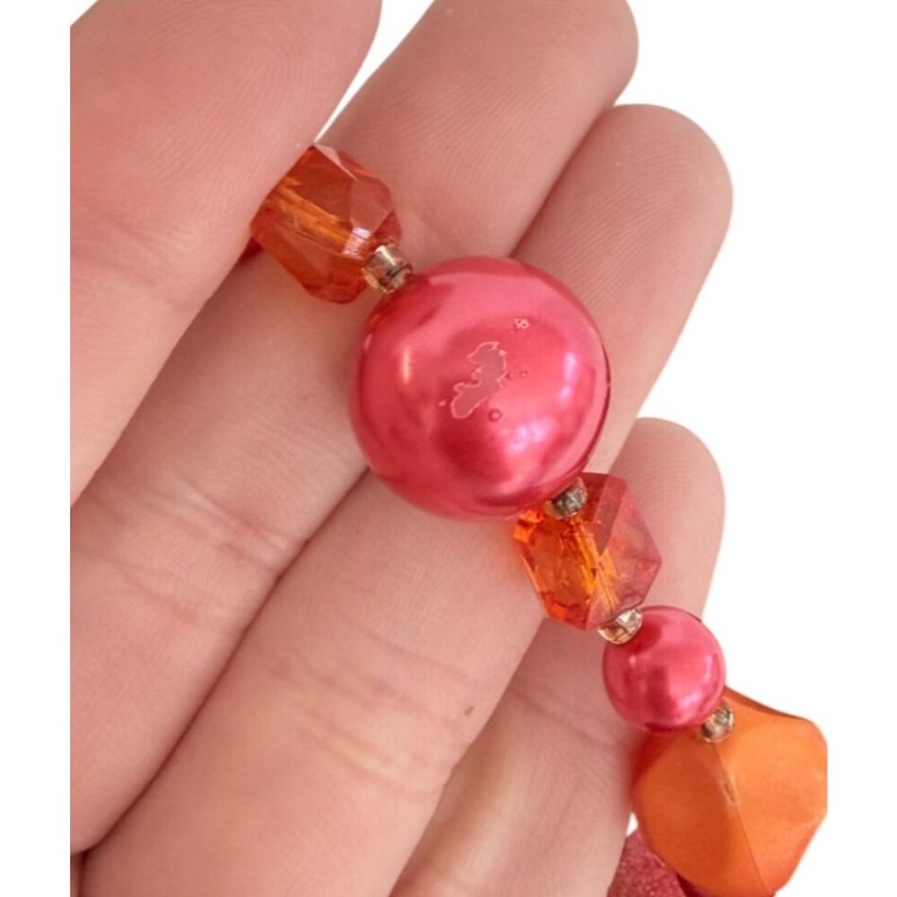 VTG JAPAN Necklace Earrings Set 4-Strand Pink Orange Sugar Bead Clip-On - Picture 10 of 10